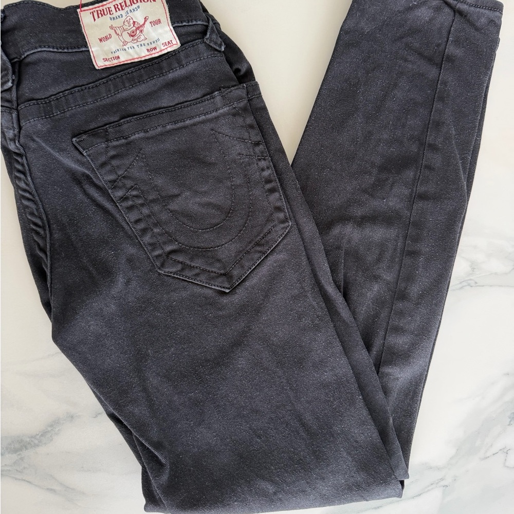 True Religion Black Denim with Gold Stitching